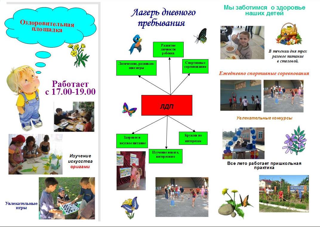 Создайте и оформите по образцу буклет с рекламой летнего школьного лагеря